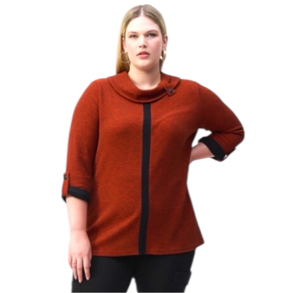 Joseph Ribkoff Sweaters - Joseph Ribkoff Rust & Black Cowl Neck Knit Sweater Tunic Top Size 22